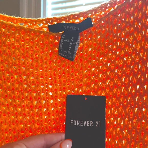 NWT Forever 21 Net Knit Vibrant Orange Sweater - Picture 3 of 5